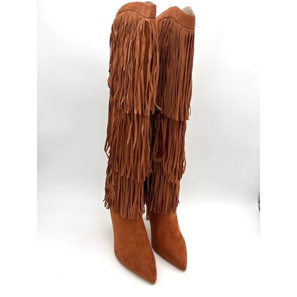 Nine West Tasels High Heel Western Boots Pointed Toe Stiletto Fringe Size 10 M - Picture 3 of 8